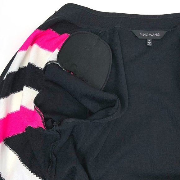 Ming Wang Open Front Knit Cardigan Career Black White Pink Medium - Picture 15 of 16